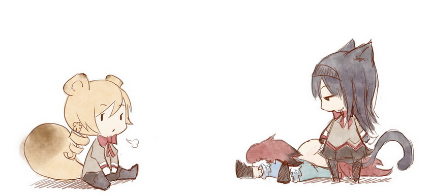 akemi homura, sakura kyoko, and tomoe mami (mahou shoujo madoka magica) drawn by die_(die0118)