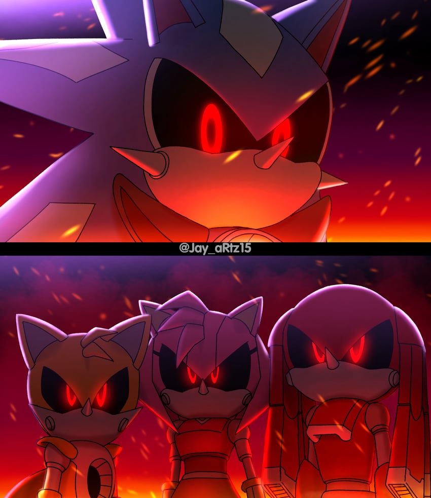 metal sonic, neo metal sonic, metal amy, metal knuckles, and metal tails (sonic and 3 more) drawn by jay_artz15