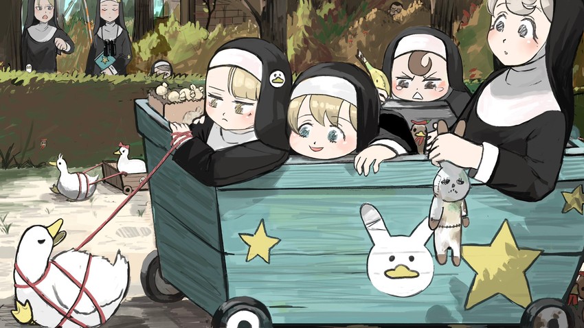 clumsy nun, froggy nun, spicy nun, strict nun, star nun, and 3 more (little nuns) drawn by diva_(hyxpk)