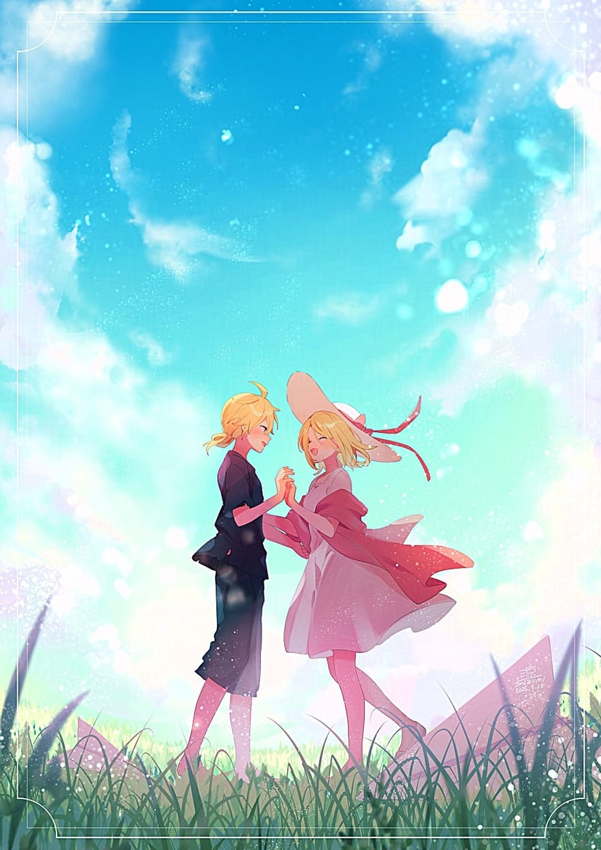 kagamine rin and kagamine len (vocaloid and 1 more) drawn by suzumi_(fallxalice)