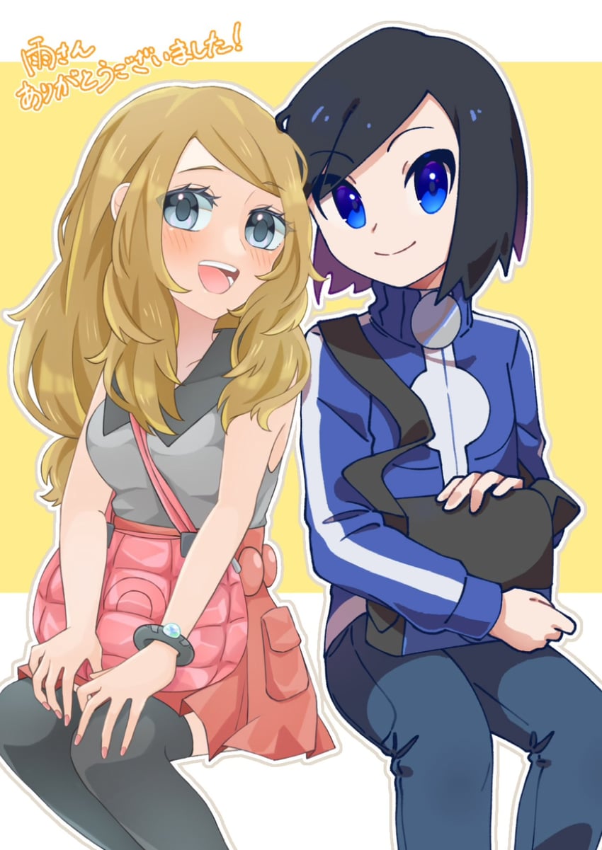 serena and calem (pokemon and 1 more) drawn by omochi_(omotimotittona3) and rain_(tonight_862)