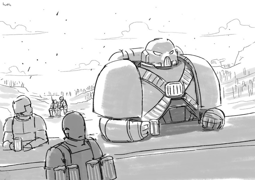 adeptus astartes and astra militarum (warhammer 40k) drawn by lutherniel