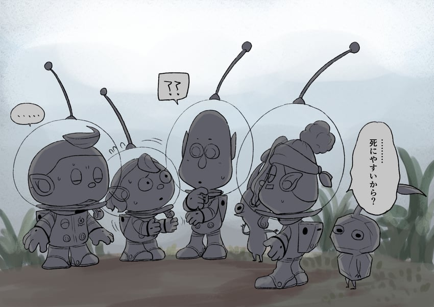 red pikmin, rescue officer, ice pikmin, shepherd, collin, and 1 more (pikmin and 1 more) drawn by usuba_(hatomugip)