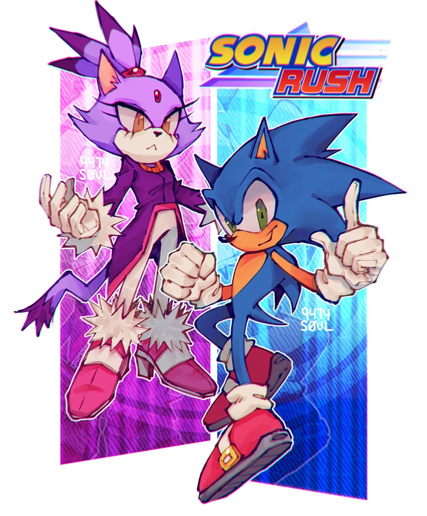 sonic the hedgehog and blaze the cat (sonic and 1 more) drawn by 9474s0ul