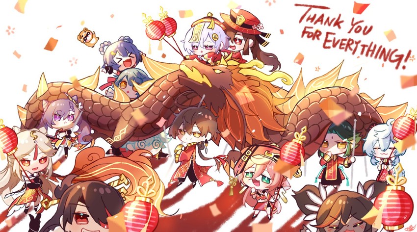 ganyu, hu tao, zhongli, keqing, xiao, and 10 more (genshin impact) drawn by kongbz_gimpact