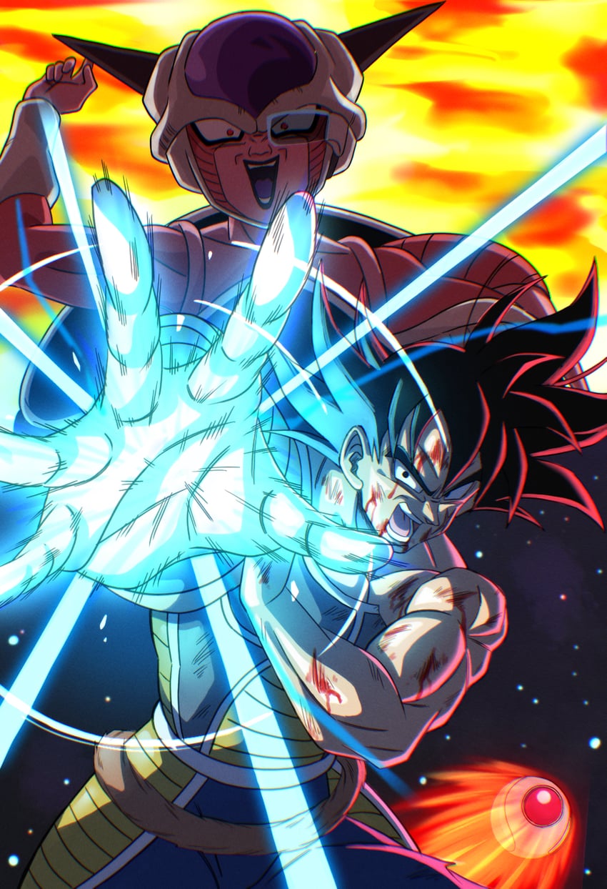 frieza, bardock, and 1st form frieza (dragon ball and 2 more) drawn by buraku_black