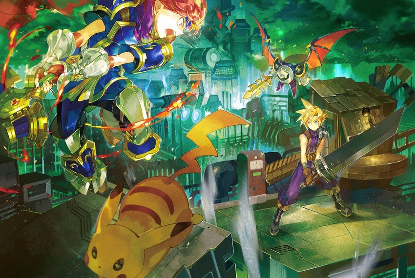 pikachu, cloud strife, meta knight, and roy (pokemon and 6 more) drawn by noki_(affabile)
