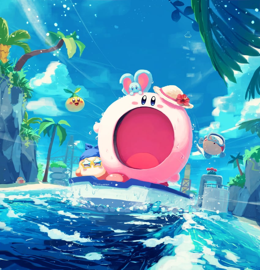 kirby, bandana waddle dee, elfilin, ufo, blipper, and 4 more (kirby and 1 more) drawn by suyasuyabi