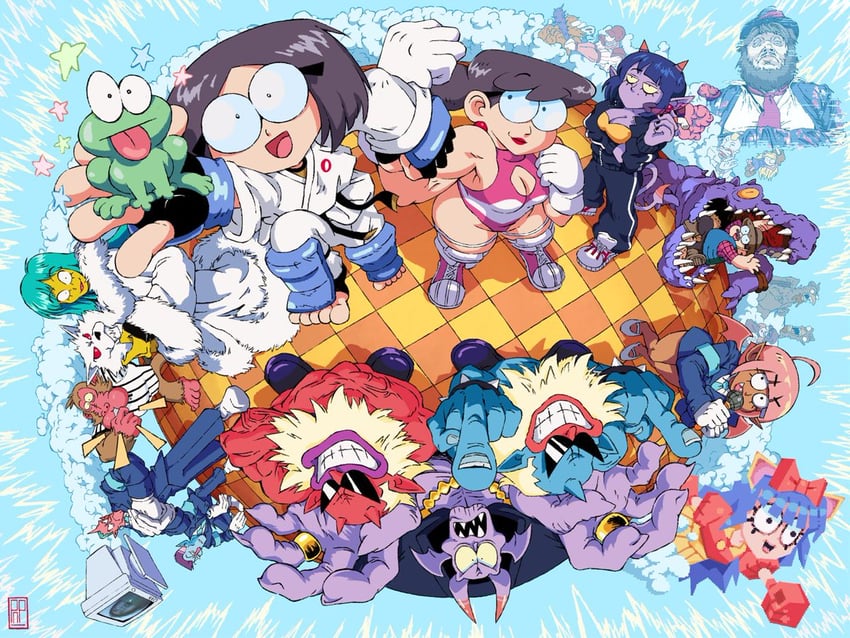 matsumoto nono, matsumoto gogo, coolfrog, mama, geiko, and 1 more (punch punch forever!) drawn by pontoffel_nopockets