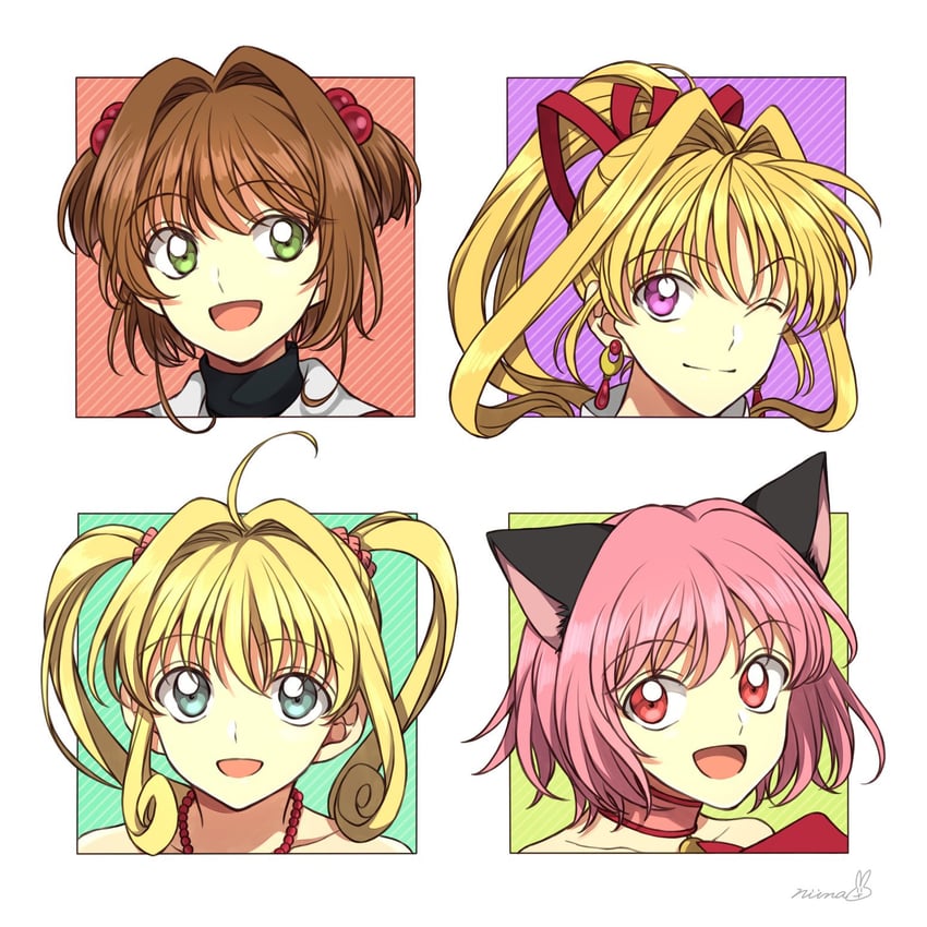 kinomoto sakura, momomiya ichigo, nanami lucia, and kaitou jeanne (cardcaptor sakura and 3 more) drawn by niina_1oo9