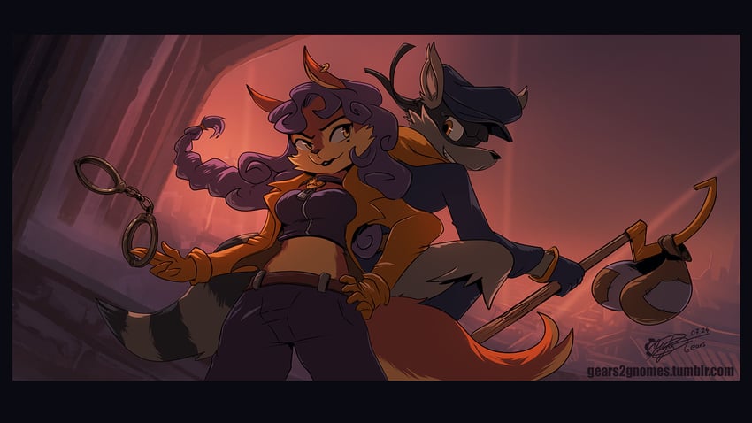 sly cooper and carmelita fox (sly cooper) drawn by gears2gnomes