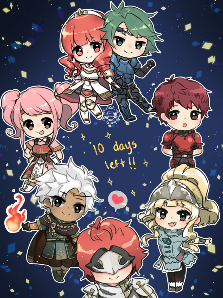 celica, alm, mae, clair, boey, and 2 more (fire emblem and 1 more) drawn by tcong