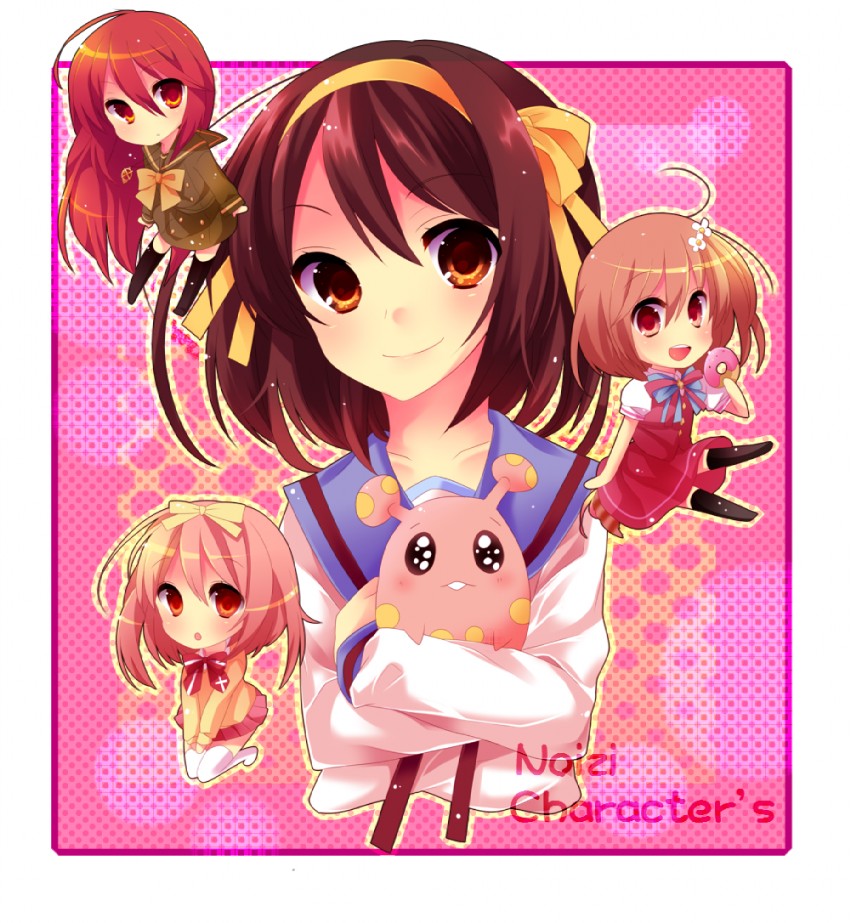 suzumiya haruhi, shana, alastor, akihime sumomo, inaba yui, and 1 more (suzumiya haruhi no yuuutsu and 3 more) drawn by hazuki_mizuho