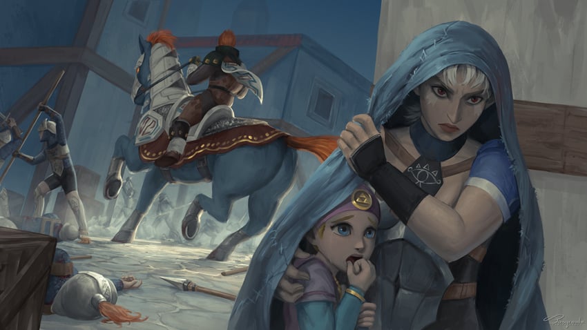 princess zelda, ganondorf, impa, and young zelda (the legend of zelda and 1 more) drawn by jasqreate