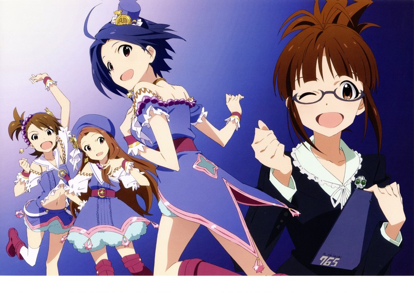 minase iori, miura azusa, akizuki ritsuko, and futami ami (idolmaster) drawn by iizuka_haruko
