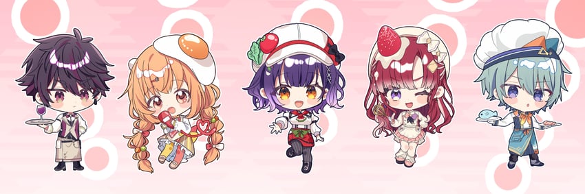 kirara tamako, saotome berry, nanase suzuna, sakayori soma, and nagisa trout (nijisanji) drawn by yuzukiyuno_(yunmu_g)