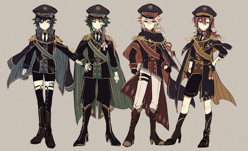 venti, xiao, kaedehara kazuha, and shikanoin heizou (genshin impact) drawn by ryu_genshin77