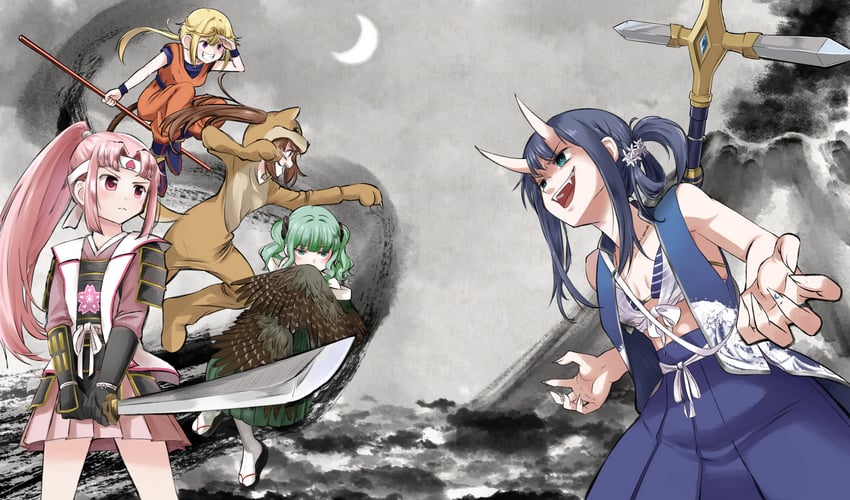 son goku, tamaki iroha, nanami yachiyo, futaba sana, yui tsuruno, and 2 more (mahou shoujo madoka magica and 4 more) drawn by monznyan