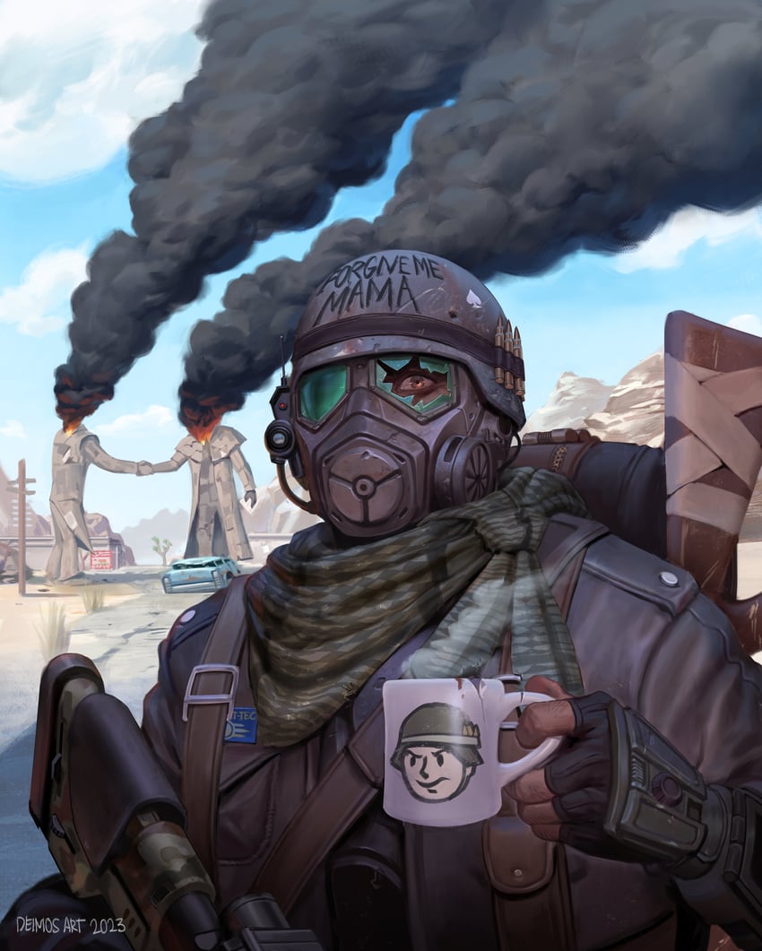 courier, vault boy, and ncr veteran ranger (fallout and 1 more) drawn by deimos_art