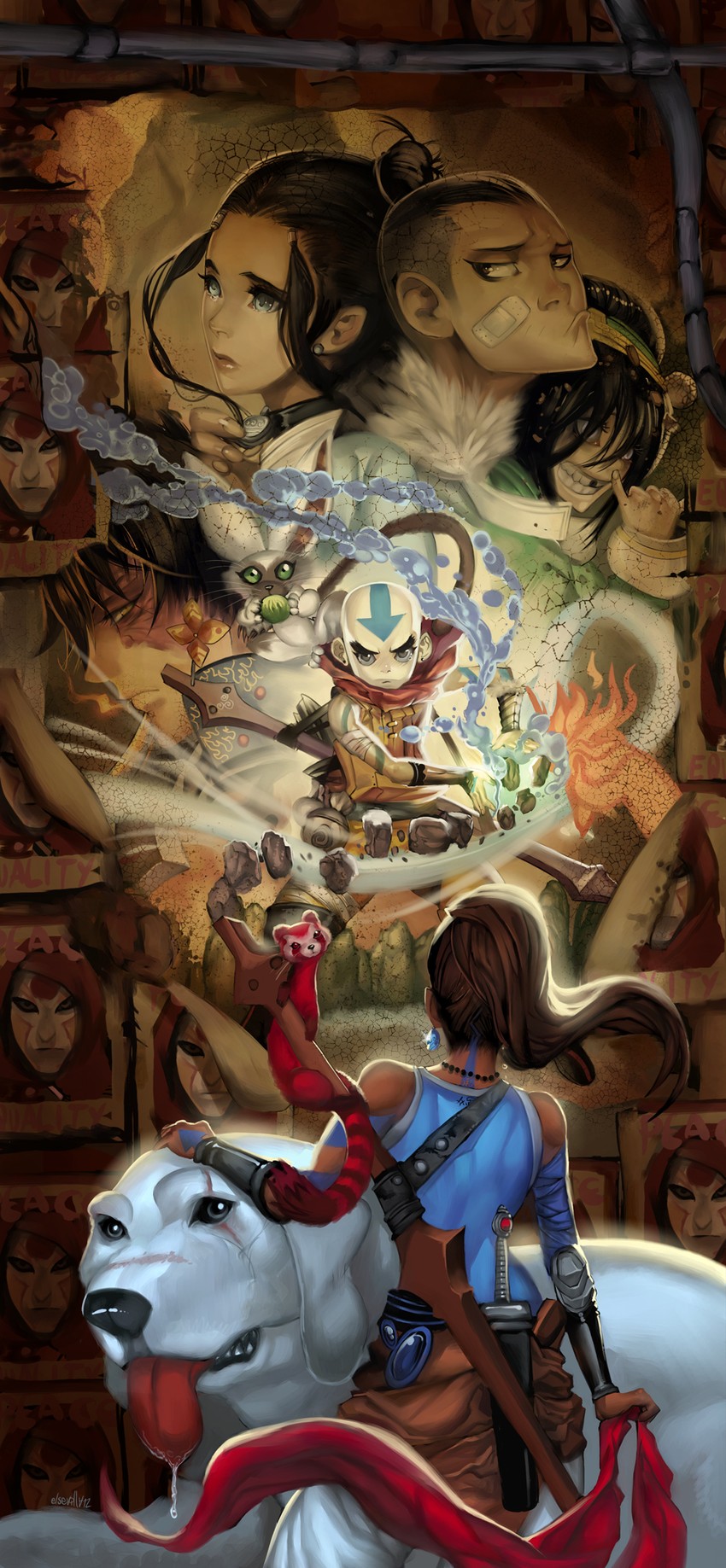 korra, toph beifong, katara, aang, zuko, and 5 more (avatar legends and 2 more) drawn by elsevilla