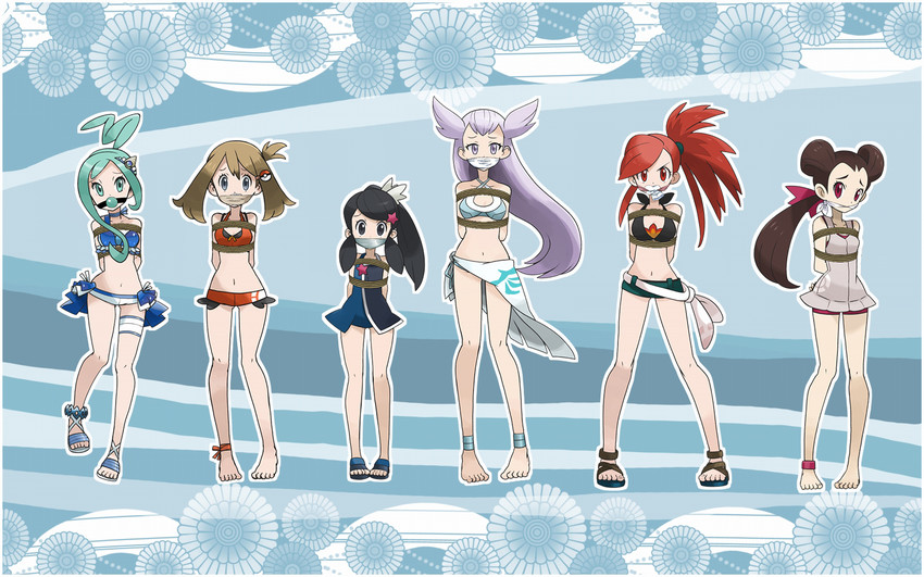 may, lisia, flannery, roxanne, winona, and 1 more (pokemon and 1 more) drawn by mabu_(dorisuto) and songokussjsannin8000