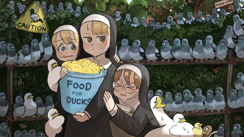 clumsy nun, spicy nun, and glasses nun (little nuns) drawn by diva_(hyxpk)