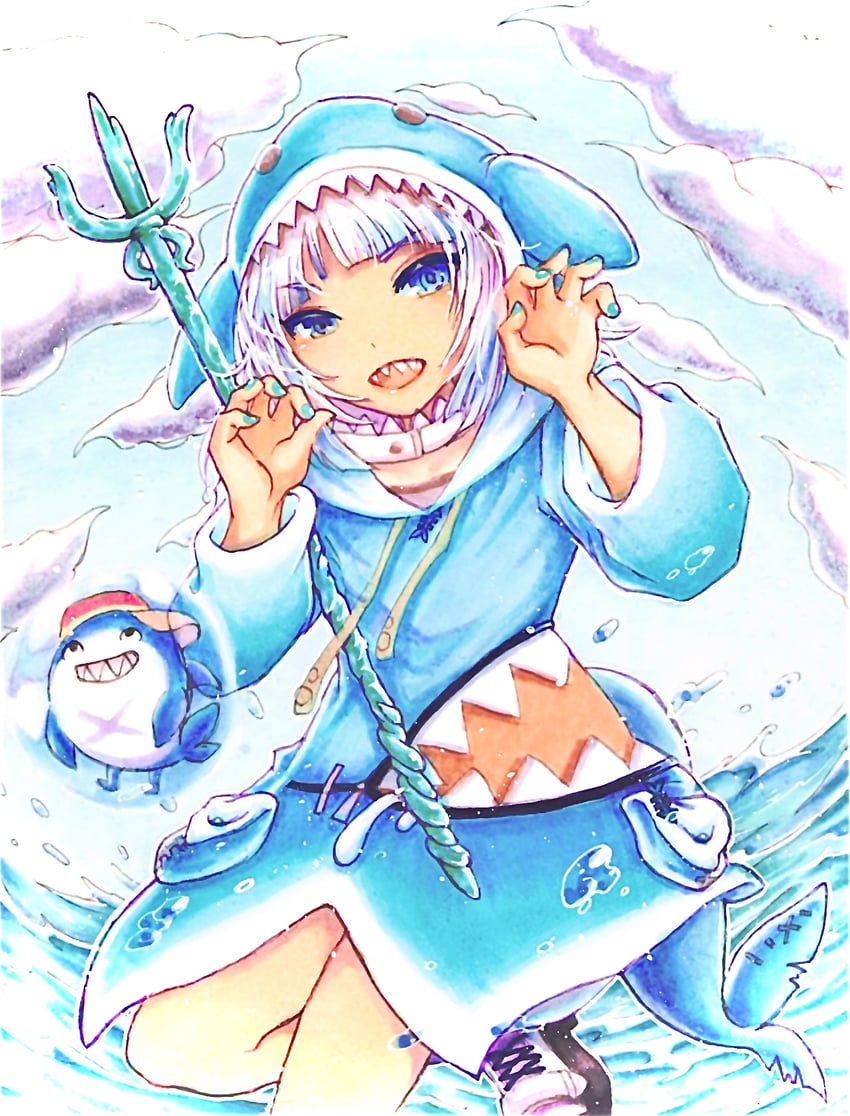 gawr gura and bloop (hololive and 1 more) drawn by tpamjdsta_(usatokurasu)
