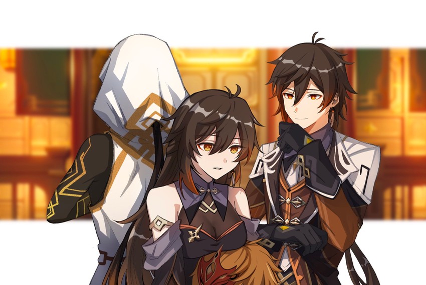 tartaglia and zhongli (genshin impact) drawn by piepiero3