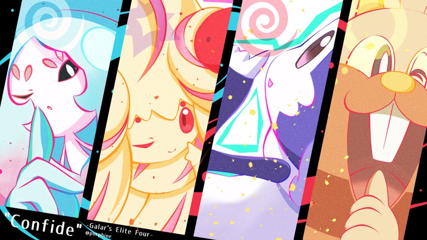 alcremie, hatterene, greedent, and indeedee (pokemon) drawn by pori