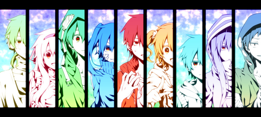 kozakura marry, kisaragi shintarou, kido tsubomi, ene, kano shuuya, and 4 more (kagerou project) drawn by nora_wanko