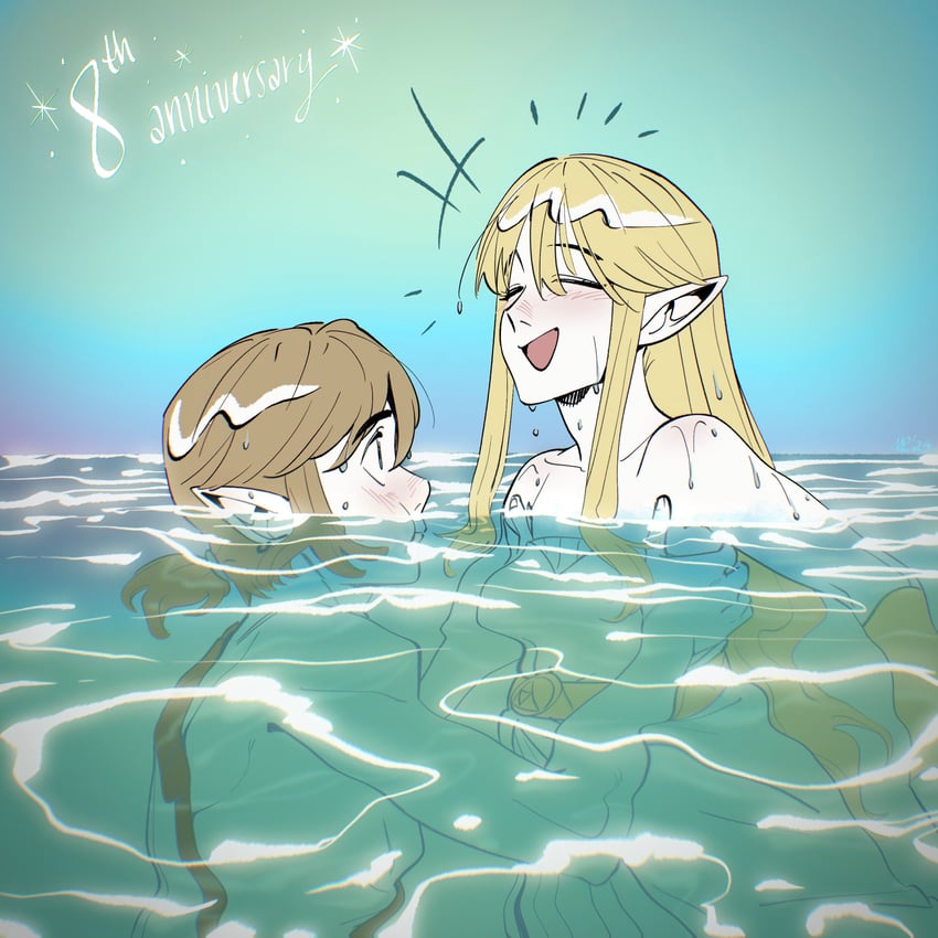 link and princess zelda (the legend of zelda and 1 more) drawn by alanisdraws