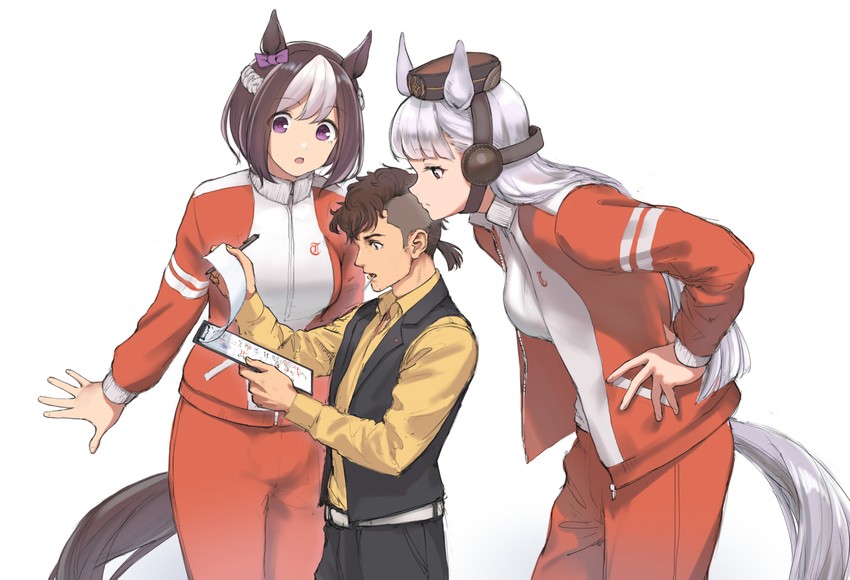 trainer, gold ship, special week, and team spica's trainer (umamusume) drawn by genso