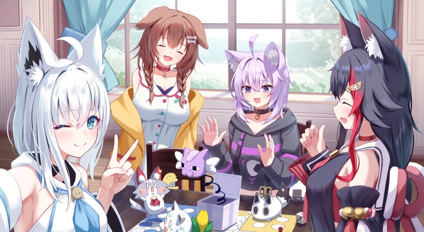 shirakami fubuki, nekomata okayu, ookami mio, inugami korone, sukonbu, and 5 more (hololive) drawn by togemaru34