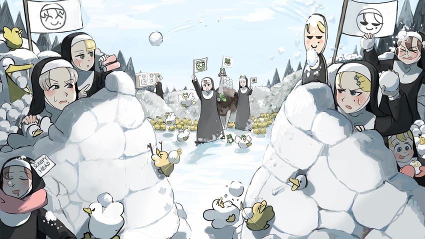 clumsy nun, froggy nun, spicy nun, strict nun, sheep nun, and 4 more (little nuns) drawn by diva_(hyxpk)