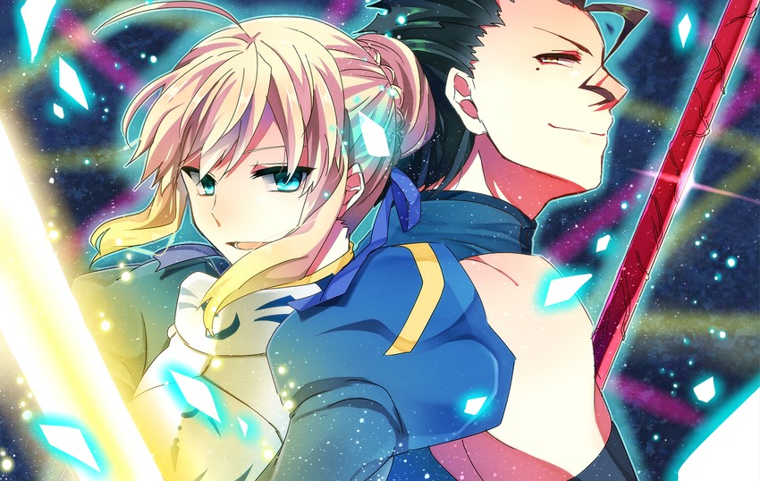 artoria pendragon, saber, and diarmuid ua duibhne (fate and 1 more) drawn by 3103vv