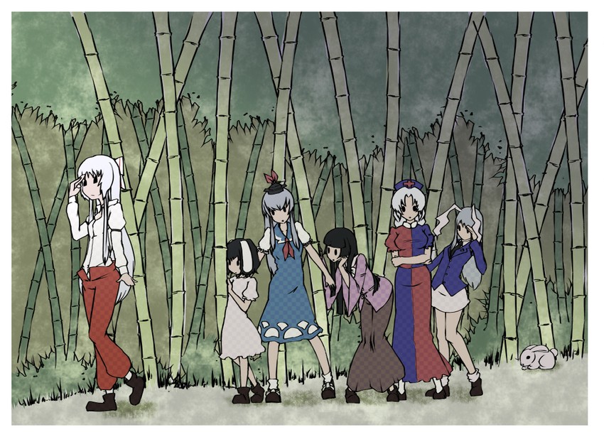 reisen udongein inaba, fujiwara no mokou, kamishirasawa keine, houraisan kaguya, inaba tewi, and 1 more (touhou) drawn by nama_(namaiki)
