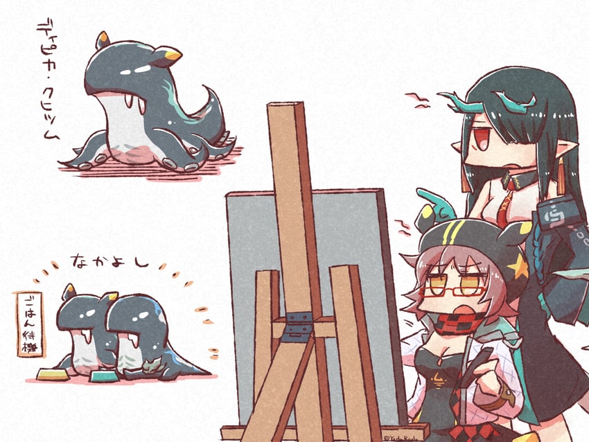 dusk, bitey, and deepcolor (arknights) drawn by yodo_rado
