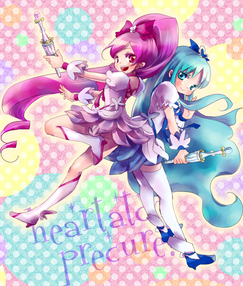 kurumi erika, hanasaki tsubomi, cure marine, and cure blossom (precure and 1 more) drawn by ele