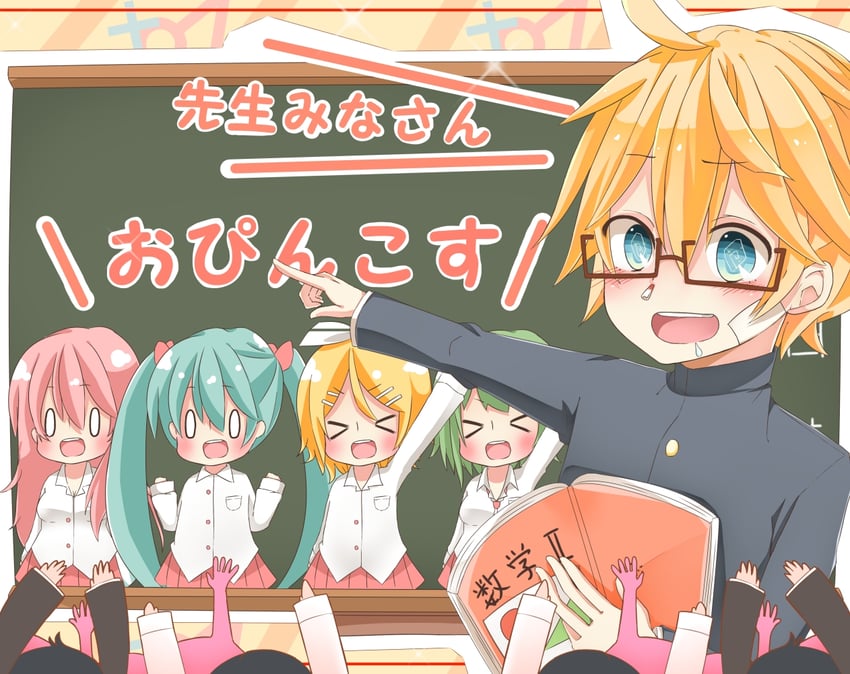 hatsune miku, kagamine rin, kagamine len, megurine luka, and gumi (vocaloid and 1 more) drawn by yasuko_ame