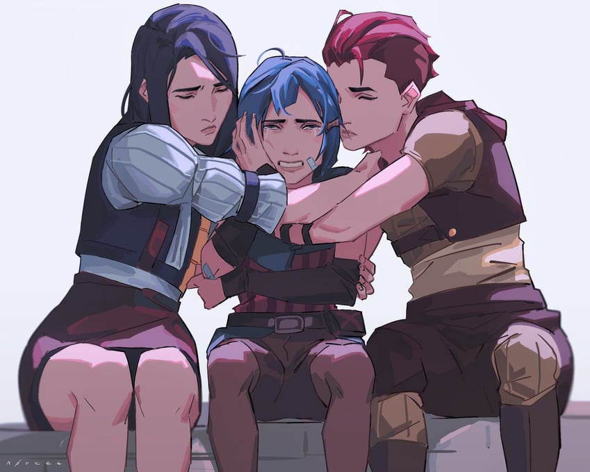 jinx, vi, caitlyn, arcane jinx, arcane caitlyn, and 2 more (league of legends and 1 more) drawn by m0rket