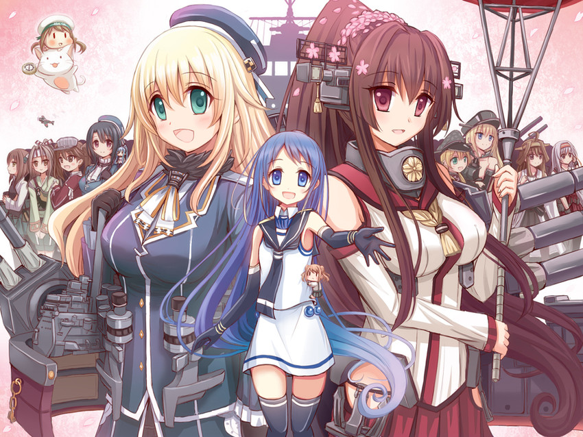 kongou, ryuujou, yamato, atago, shoukaku, and 9 more (kantai collection) drawn by akisame_rizu