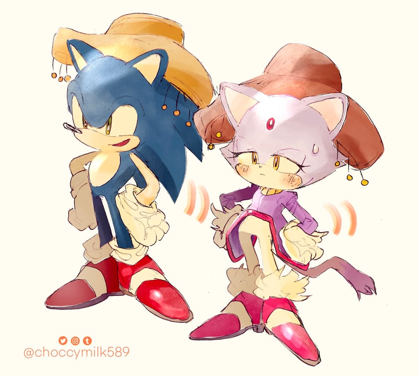 sonic the hedgehog and blaze the cat (sonic and 2 more) drawn by choccymilk589