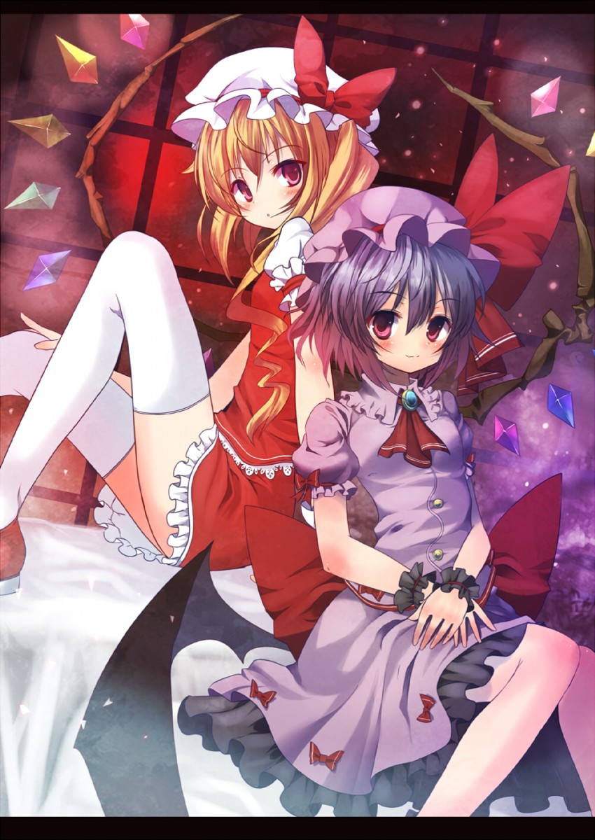 remilia scarlet and flandre scarlet (touhou) drawn by sumisu_(mondo)