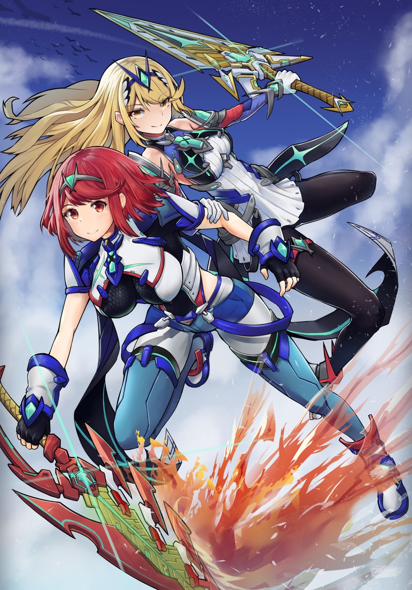 pyra and mythra (xenoblade chronicles and 2 more) drawn by nanamilem