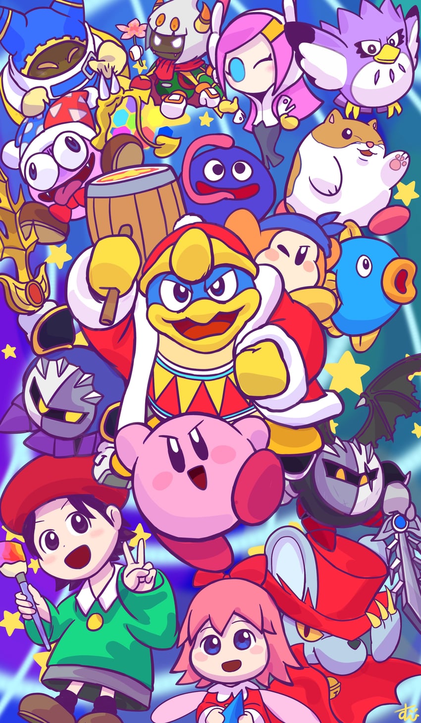 kirby, meta knight, king dedede, magolor, bandana waddle dee, and 11 more (kirby and 1 more) drawn by suyasuyabi