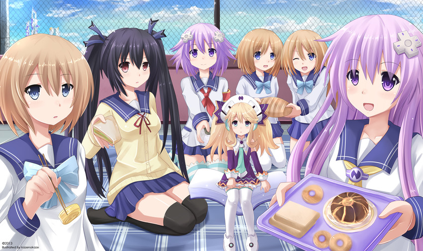 neptune, noire, nepgear, blanc, rom, and 2 more (neptune) drawn by kazenokaze