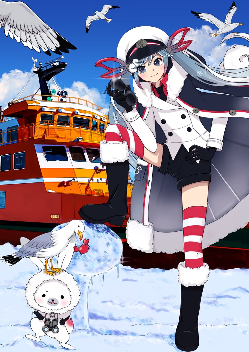 hatsune miku, yuki miku, and rabbit yukine (vocaloid) drawn by mofmama