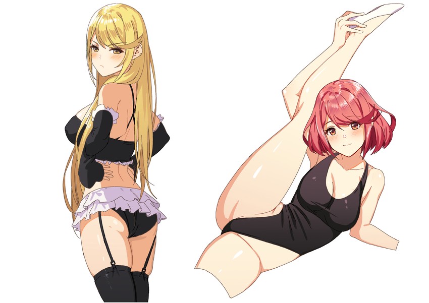 pyra and mythra (xenoblade chronicles and 1 more) drawn by goumudan