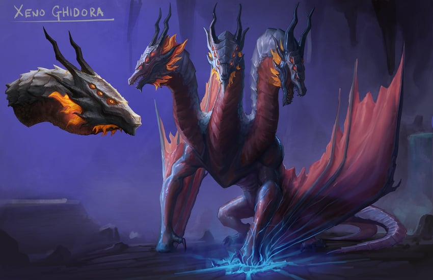 king ghidorah and xeno'jiiva (monster hunter and 4 more) drawn by chipyray