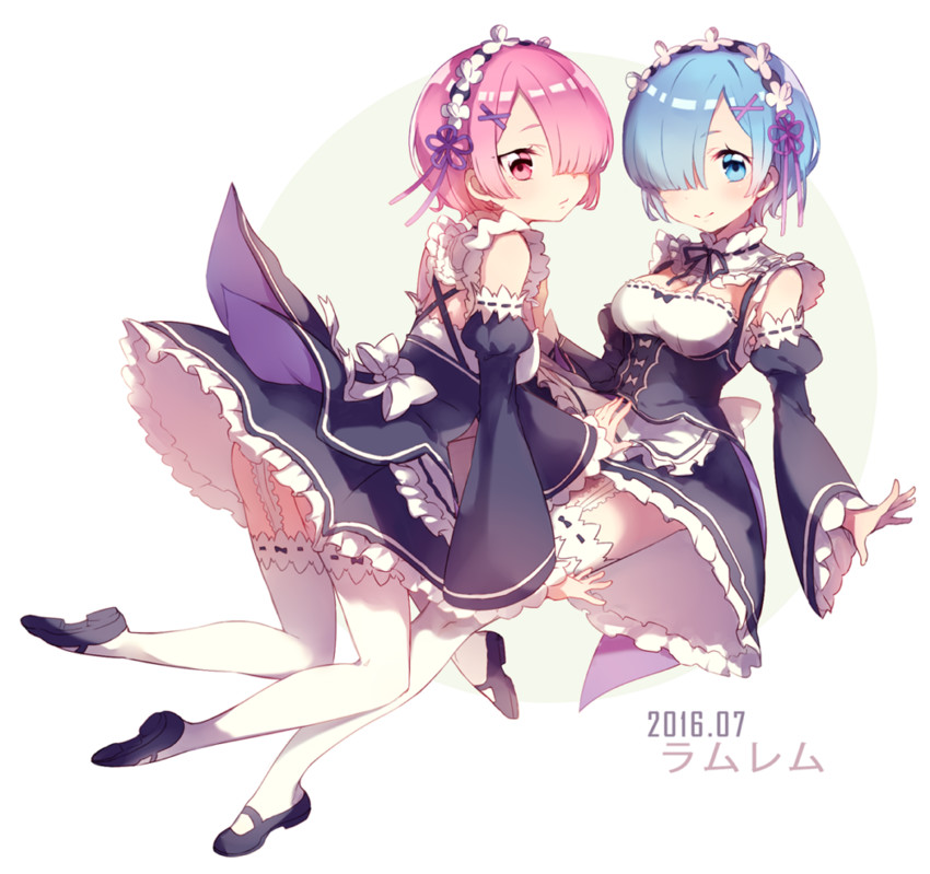 rem and ram (re:zero kara hajimeru isekai seikatsu) drawn by leafwow